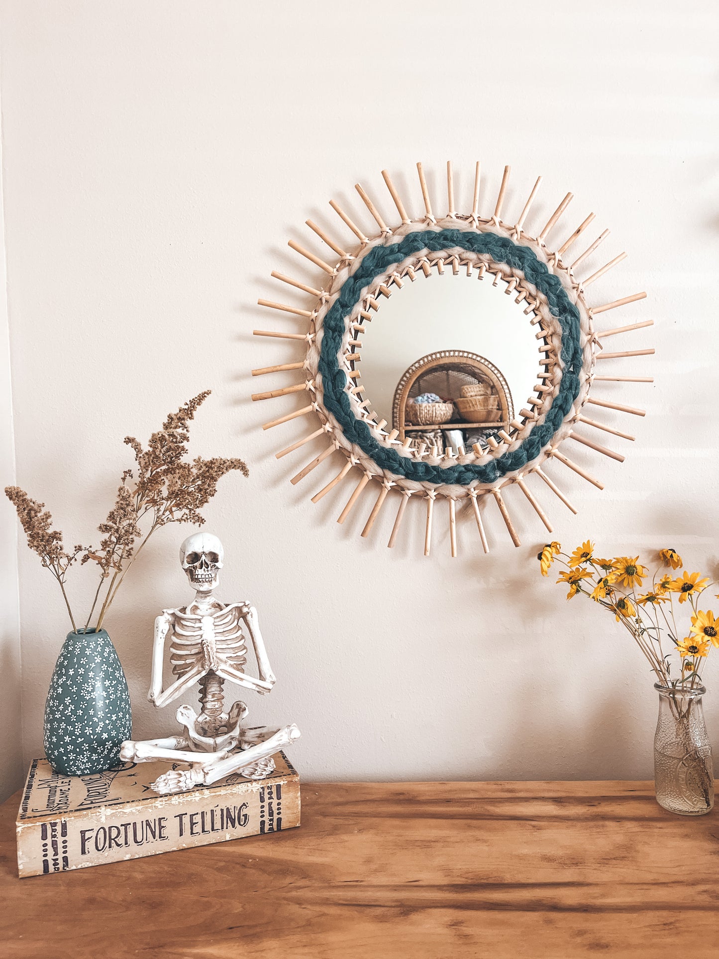 Woven rattan mirror