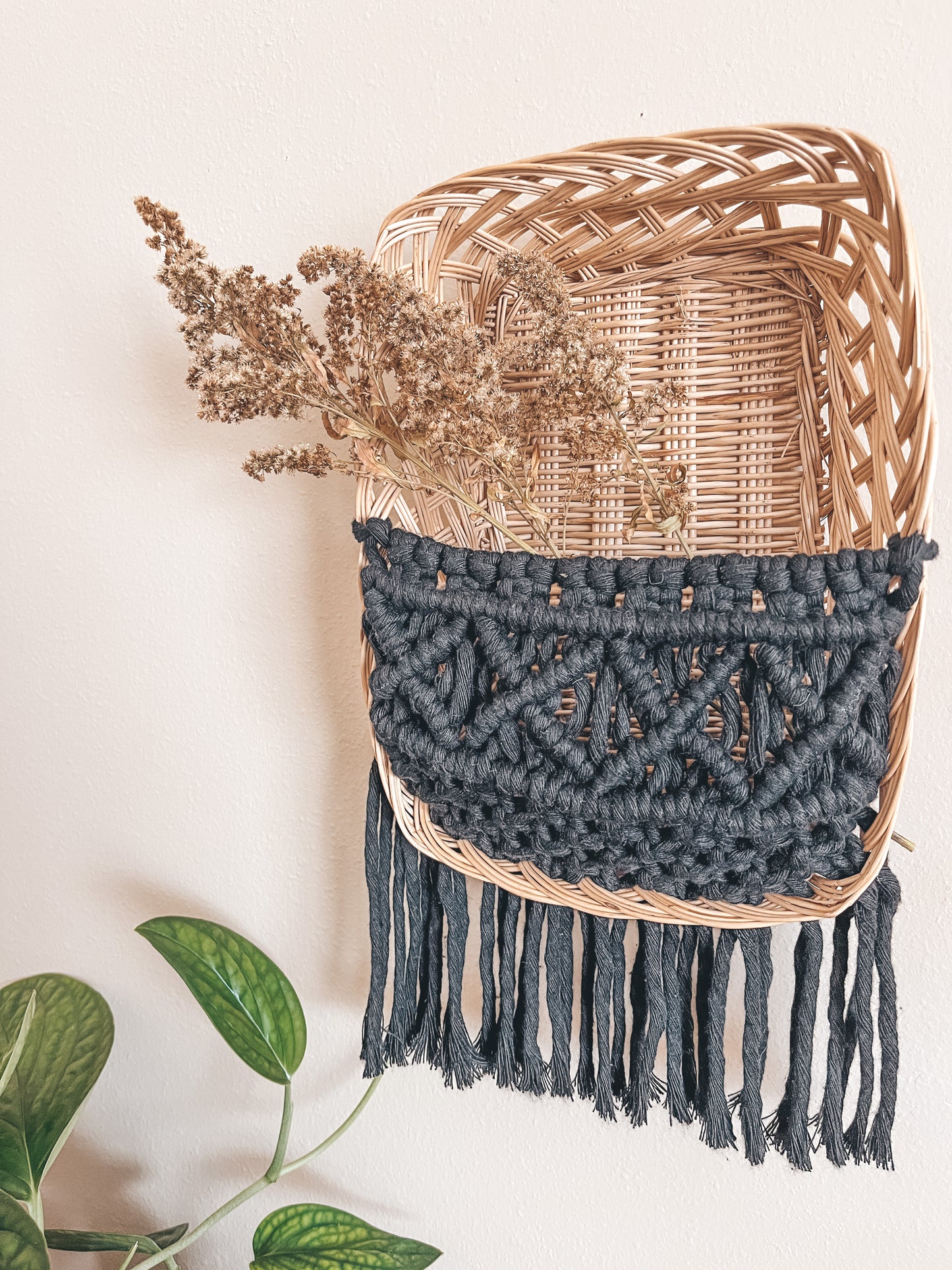 Rectangular black basket wall hanging