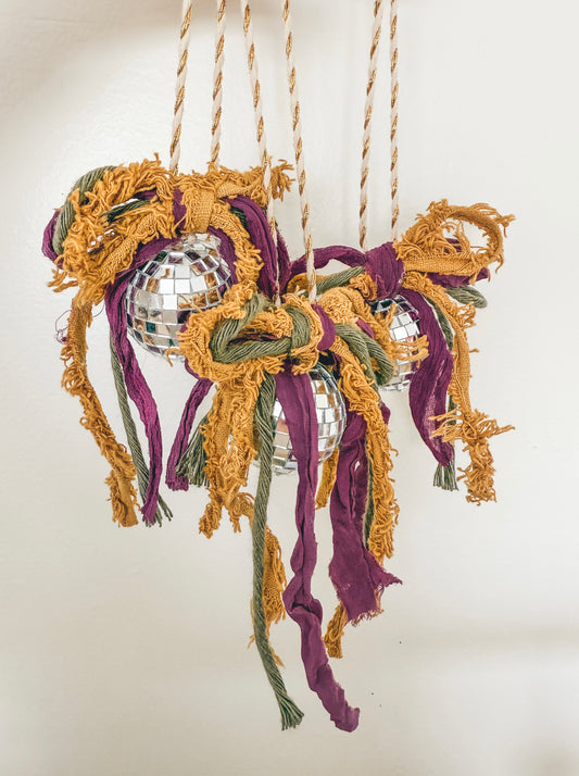 Mardi Gras disco bow rearview mirror charm