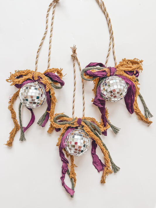 Mardi Gras disco bow rearview mirror charm