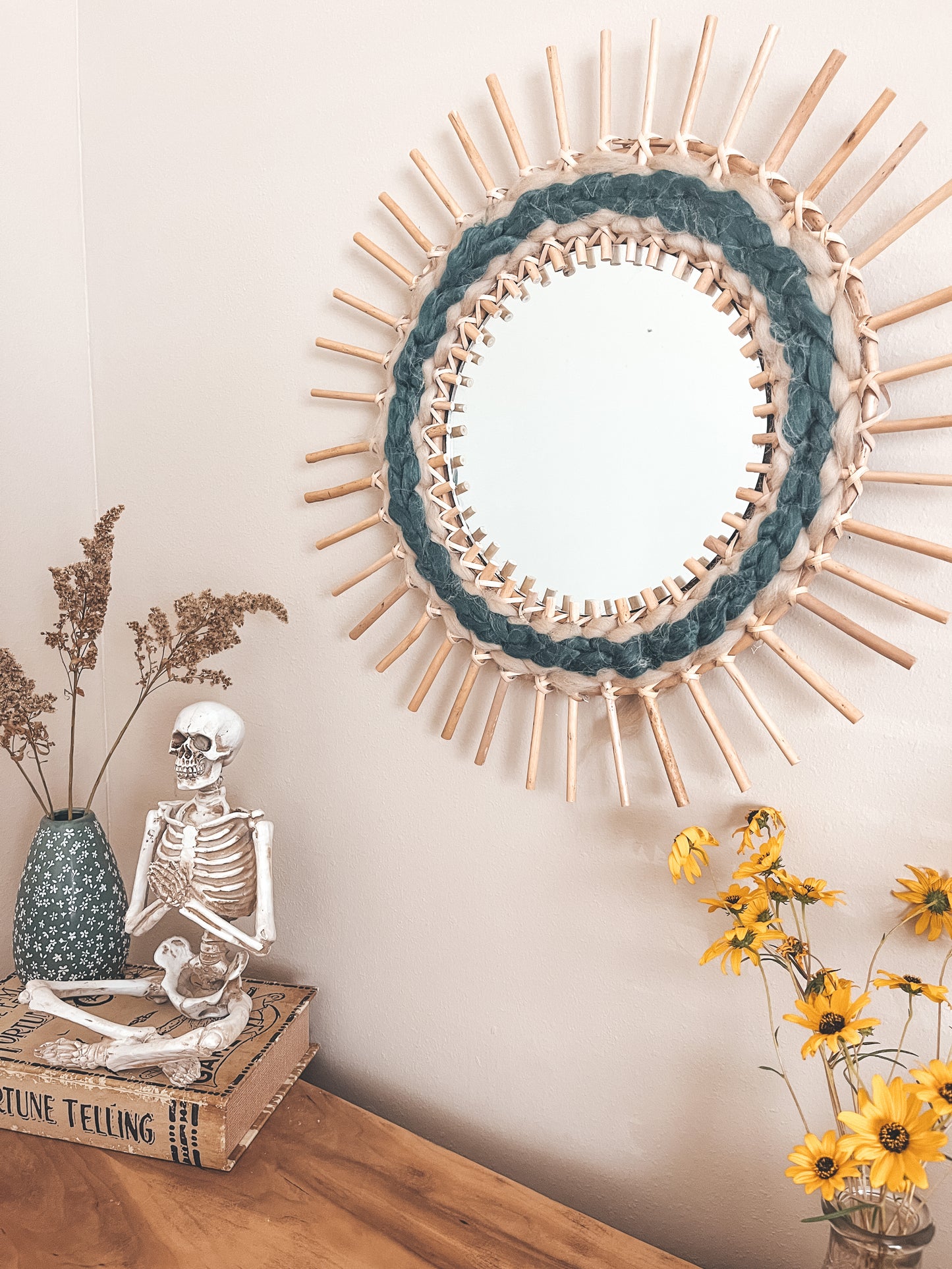 Woven rattan mirror